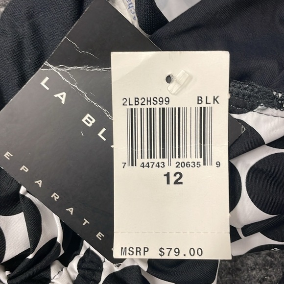 La Blanca Black and White Polka Dot Swim Bottom Skirt Size 12 NWT Ruched Tie - Picture 7 of 7